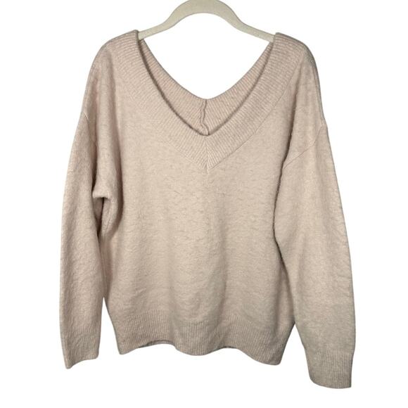 Topshop Pink V-Neck Knitted Brushed Bardot Fuzzy Pullover Sweater Women's 4/6 - Picture 2 of 7